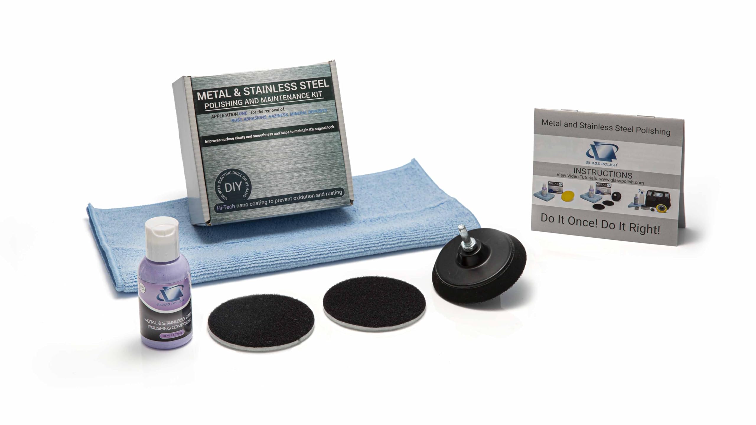 Glass Polish (75mm) Metal and Stainless Steel Restoration Kit for DIY use with a Drill on All Metal Surfaces - Polishing and Maintenance - GP32003
