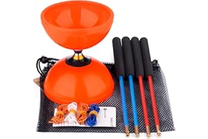 Diabolo Pro Triple Bearing Chinese Yoyo Medium 5” Orange Chinese Yoyo Diabolo Toy, Big Yo yo Diabolo with 2 Pair Carbon Stick