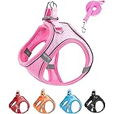 JUFOO S Pink Soft Mesh Dog Harness and Leash Set,No Escape Puppy Harnesses for Training Walking， Reflective Adjustable Puppy Vest for Small Medium Dogs, Cats (Pink, S)