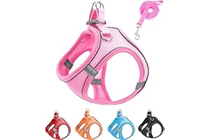 JUFOO XXXS Pink Soft Mesh Dog Harness and Leash Set,No Escape Puppy Harnesses for Training Walking， Reflective Adjustable Puppy Vest for Small Medium Dogs, Cats (Pink, XXXS)