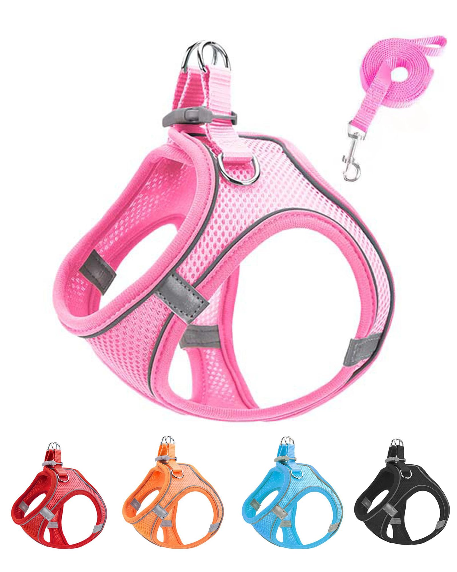 Photo 1 of JUFOO XS Pink Soft Mesh Dog Harness and Leash Set,No Escape Puppy Harnesses for Training Walking? Reflective Adjustable Puppy Vest for Small Medium Dogs, Cats (Pink, XS)