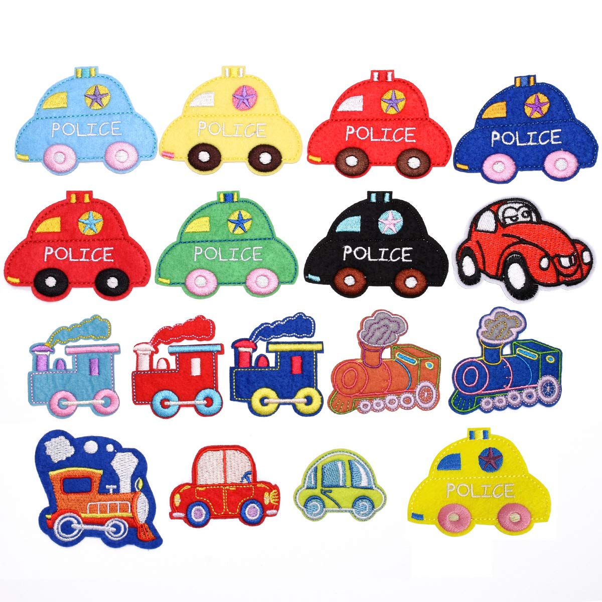 CYWQ 17 Pcs Police Car Iron On Patches or Sew-on Applique for Kids DIY Crafts Jeans Clothing Jacket Backpack Scarf