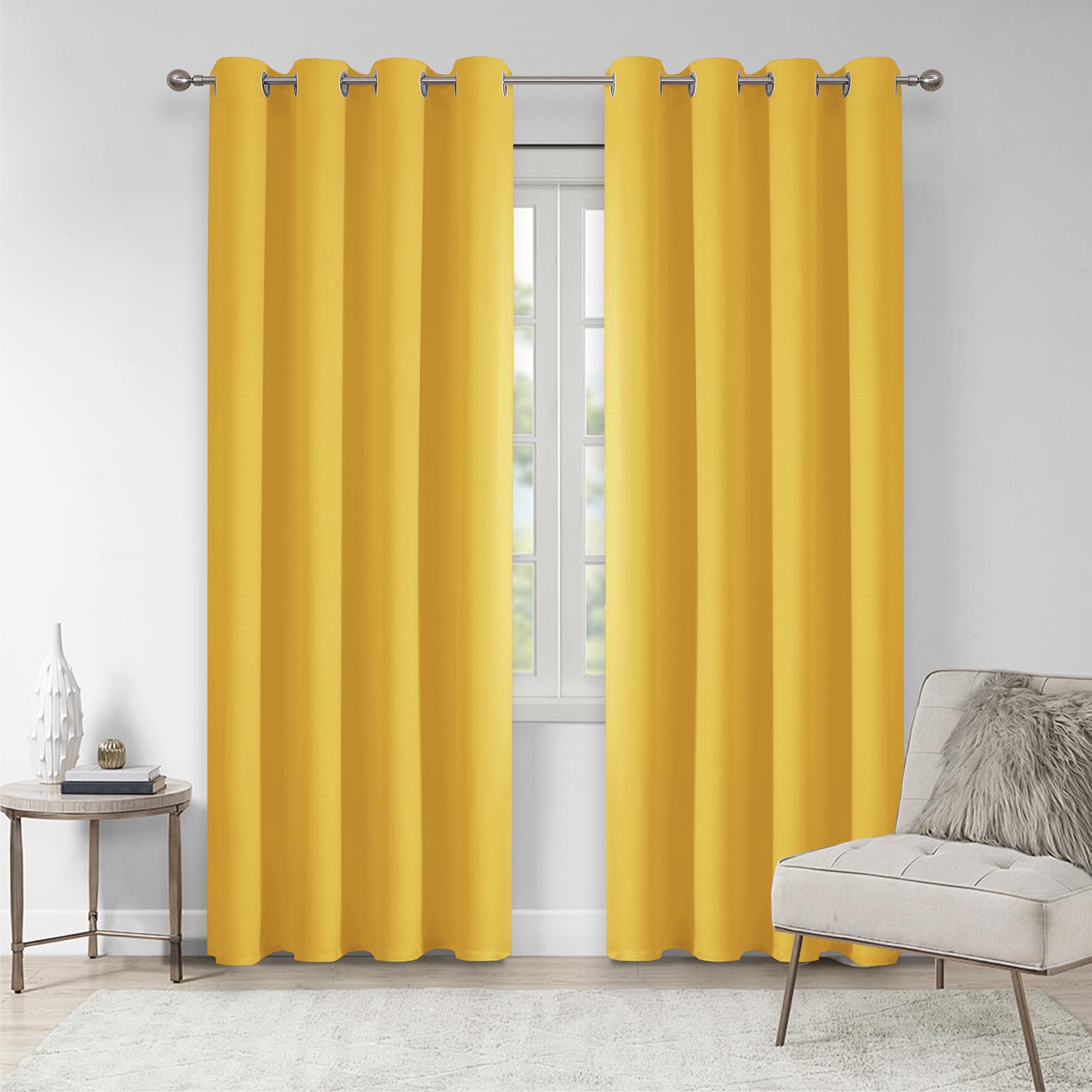 VEHEDE Light Blocking Curtains 84 Inch Drop, Soft Blackout Bedroom Curtains, Thermal Insulated Energy Saving Curtain Drapes for Home Decor, W46 x L84 Inch, Mellow Yellow, 2 Panels