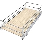 Pull Out Cabinet Organizer 11" W X 22" D, Slide Out Drawers For Kitchen Organizers and Storage, Pull Out Drawers For Cabinets Capacity Heavy Duty Caddy, Cabinet Shelves Wood Chrome, Pantry Storage