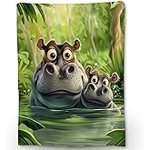 Ti Caldi Cute Cartoon Hippo Flannel Throw Blanket, Soft Cozy Lightweight Animal Blankets Ideal for Couch, Bed, Travel, Outdoor & Home Decor, Warm Fuzzy Blanket for Adults Kids Boys Girls 60×50 in