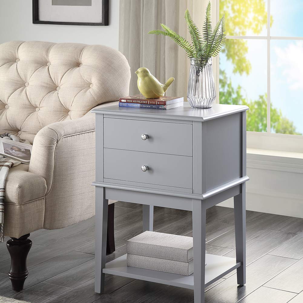 Coniffer Night Stand Modern Wood End Table with Drawer and Storage Shelf for Bedroom (Gray)