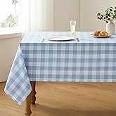 Veblandy Checkered Tablecloth Rectangle Waterproof Gingham Table Cloth Washable Buffalo Plaid Table Cover Wrinkle Free for Kitchen, Dining and Outdoor Picnic, 52 x 70 Inch, Light Blue and White