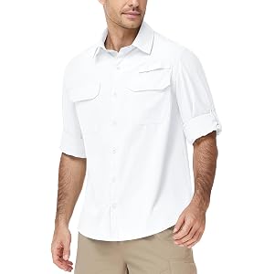 Runhit Men's Long Sleeve Sun Protection Shirt Quick Dry UPF 50+ Button Down Fishing Shirts for Hiking Camping Outdoor