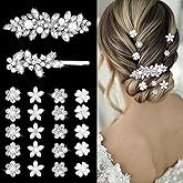 YISSION 22 Pcs Rhinestone Hair Clips Crystal Hair Barrettes with Pearl Silver Hair Clips Decorative Flower Hair Pins Wedding Bridal Rhinestone Hair Accessories for Women Girls (Combination 3)