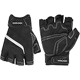 HANDLANDY Fingerless Work Gloves for Men, Half Finger Working Glove Grip Shock-Absorbing Breathable Uwrist TPR Anti-collision Gloves for Mens & Women (Black, L)