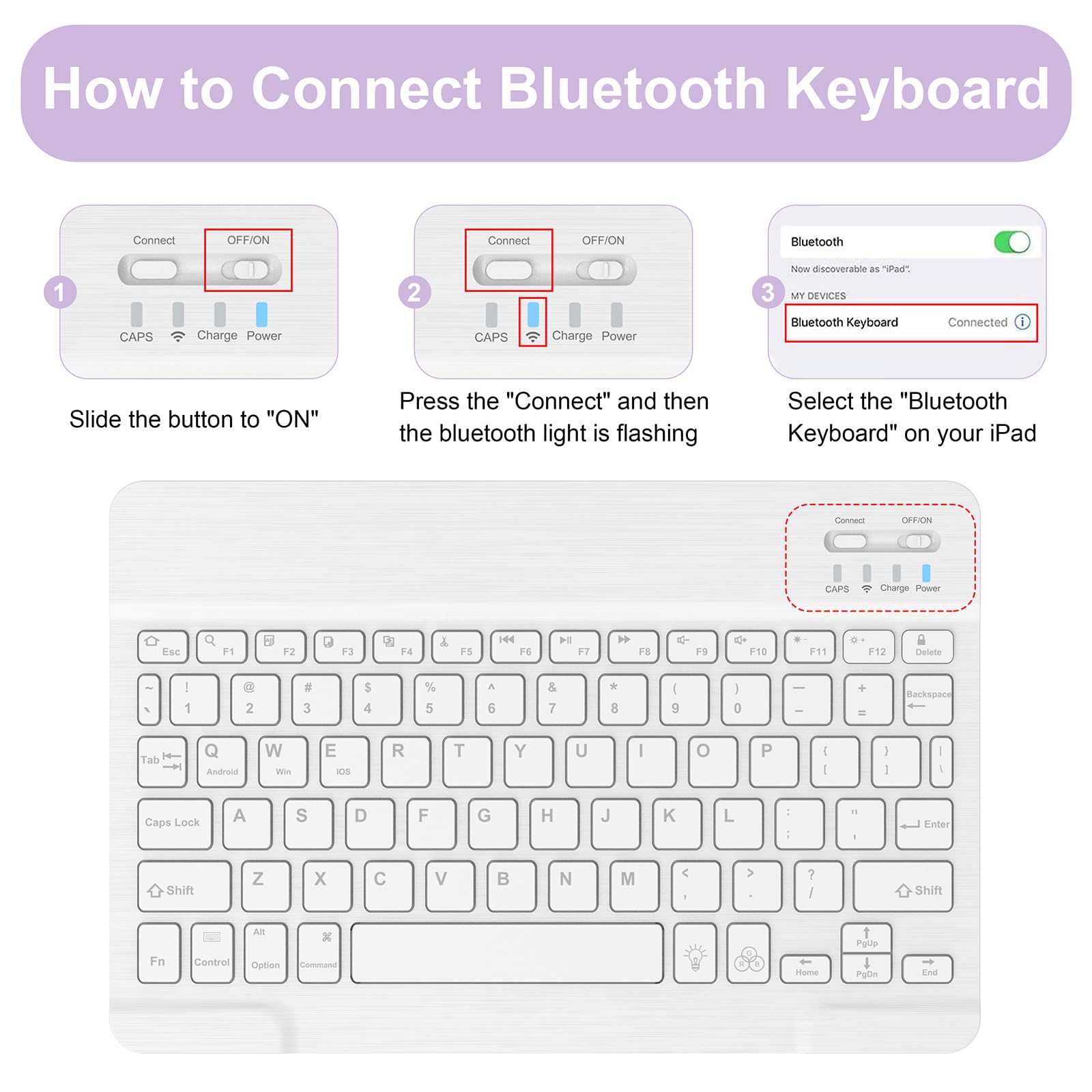 Soke for iPad (A16) 11th/10th Generation Case with Keyboard(2025/2022)-7 Color Backlight Wireless Detachable Folio Keyboard Cover with Built-in Pencil Holder for iPad 11/10.9 inch, Violet Marble