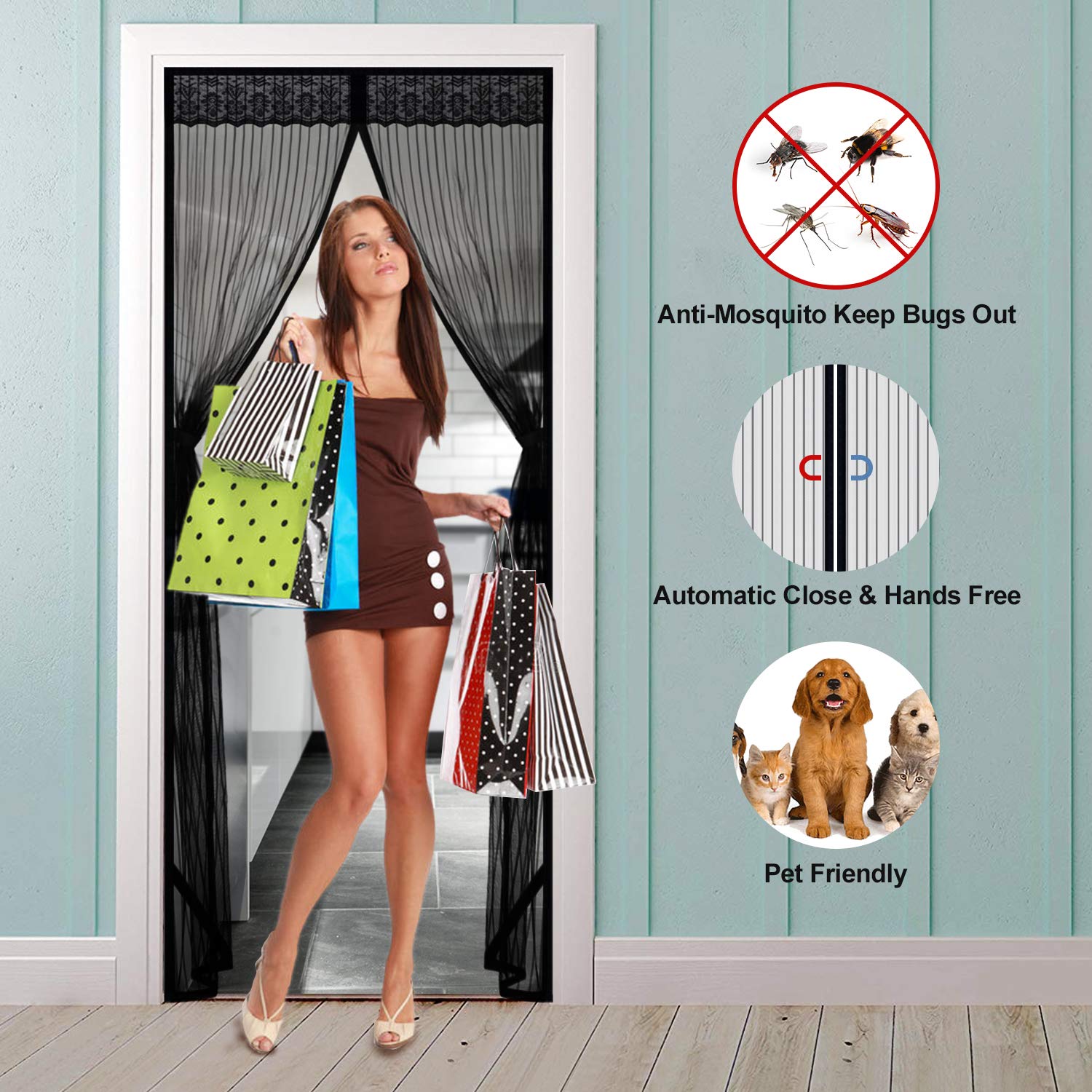 Magnetic Fly Screen Door, Insect Screen Mesh Curtain with Powerful Magnets and Full Frame Magic Tape Bug Protection and Keep Fresh Air Fits Door Up to 90 x 210cm, 35\