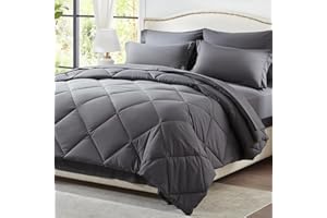 Zzlpp King Size Bed in a Bag 7 Pieces, Dark Grey Bed Comforter Set with Comforter and Sheets, All Season Bedding Sets with 1 Comforter, 2 Pillow Shams, 2 Pillowcases, 1 Flat Sheet, 1 Fitted Sheet