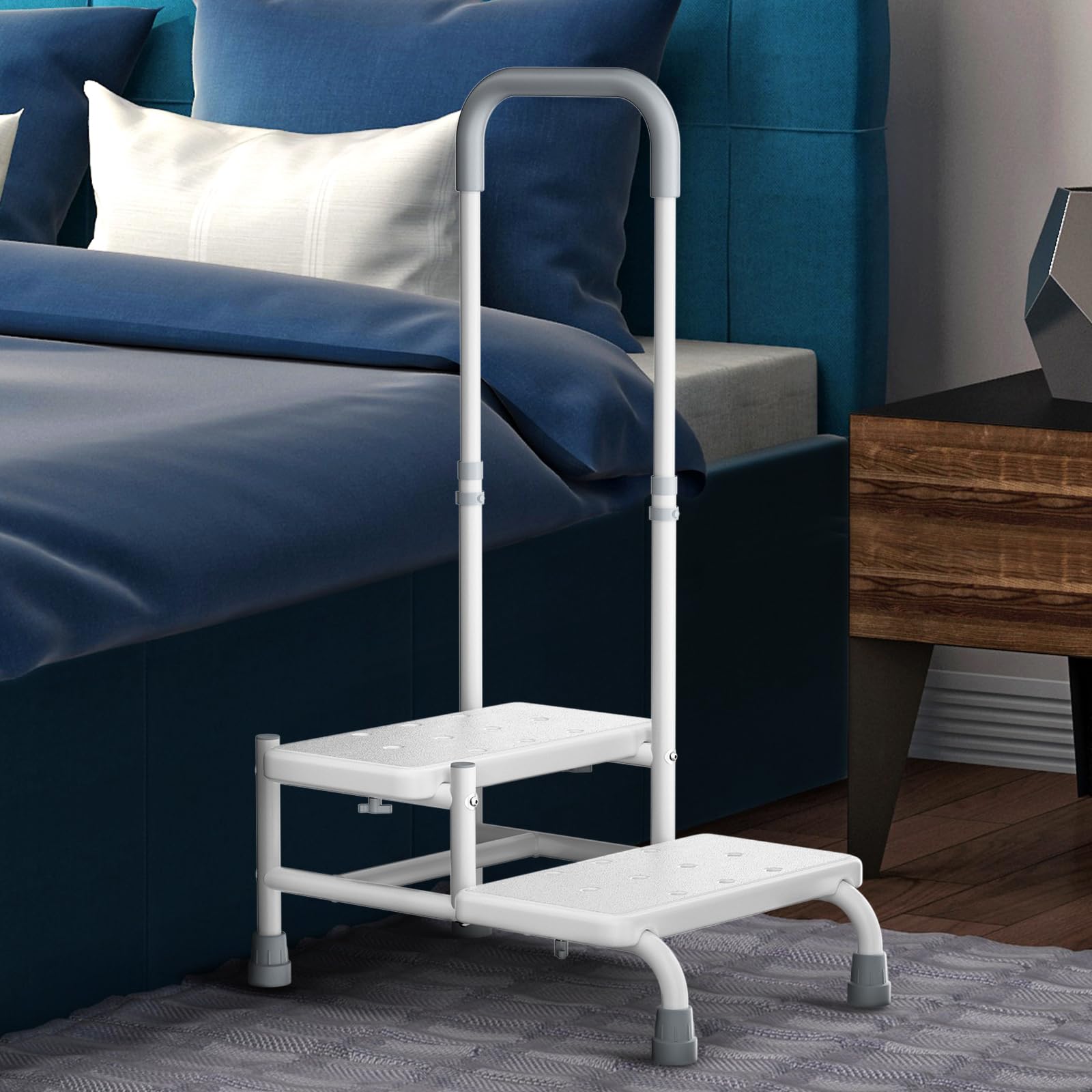 FORTEMOTUS 2 Step Stool with Handle for Elderly - Heavy Duty Bed Steps ...