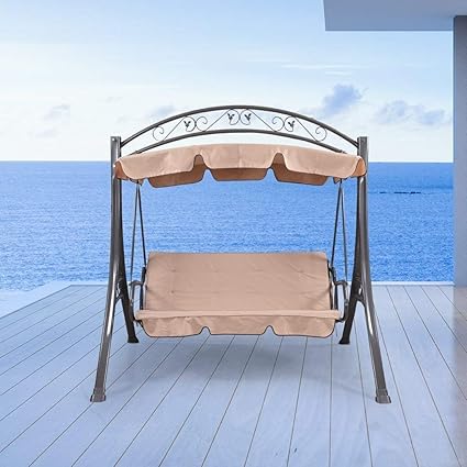 WICKER HUB GC411 Outdoor 3 Seater Metal Canopy Swing (Khaki)