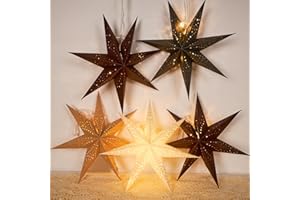 SUNBEAUTY Paper Lantern Christmas 5Pcs Hanging Stars 7 Pointed 12 Inch White Gray Brown Hanging Stars Lanterns Christma Lamp Decorations Wedding Birthday Christmas Home Party