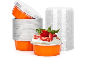 Disposable Ramekins with Lids, Beasea 8 oz 50 Pack 4Disposable Ramekins for Baking, Beasea 8 oz 50 Pack 4 Inch Aluminum Foil 