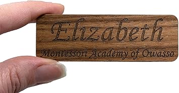 Amazon Com Fisharply Employee Name s Walnut 3 X 1 Laser Engraved Custom Personalized Wood Name W Magnetic Pin On Or Adhesive Backing Casual And Formal Styles For Any Business