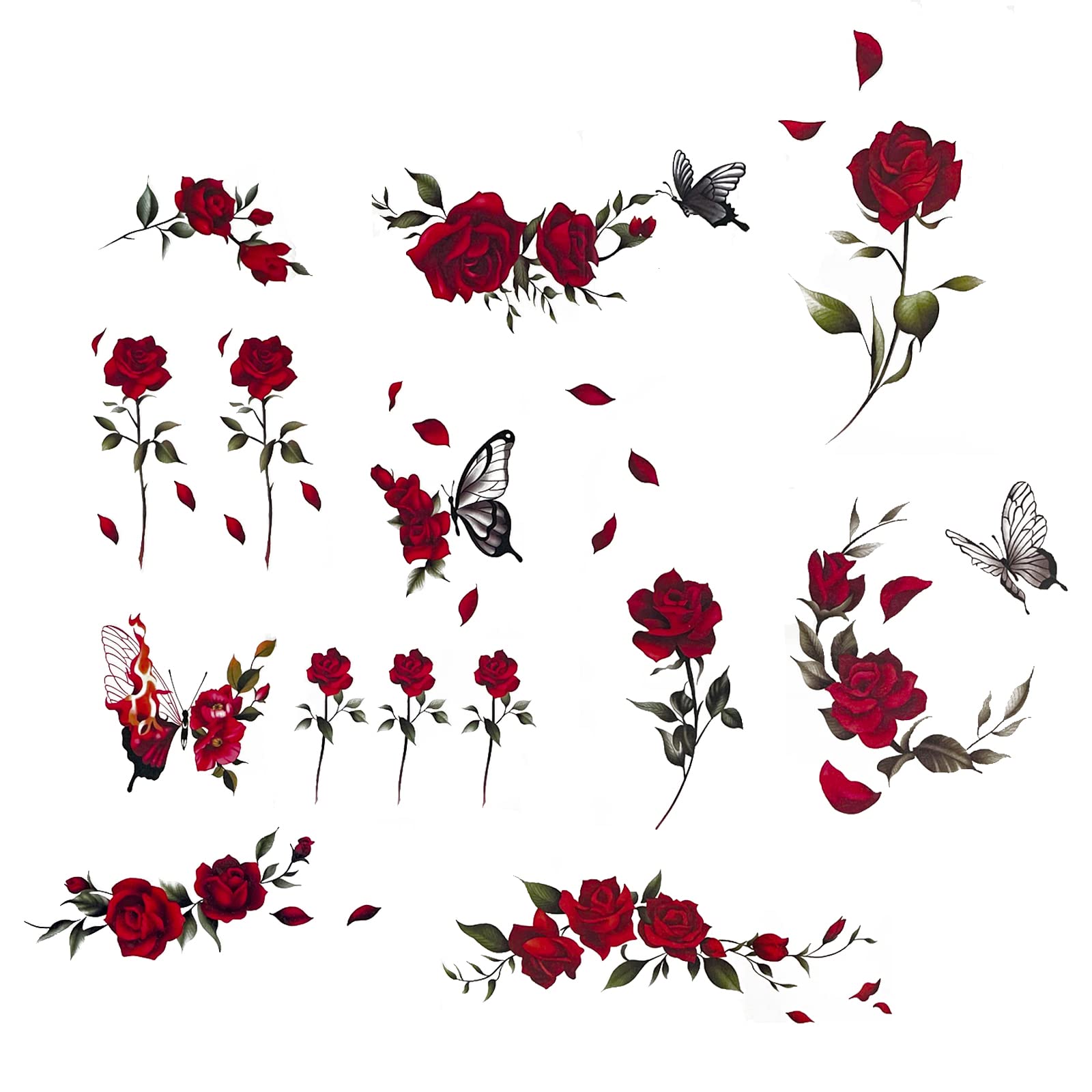 Nirbffo Temporary Tattoo Rose Red Flower for Women Body Arm Art Fake Fake Waterproof Tattoo Arm Hand Chest Shoulder Tattoo 11 Sheets