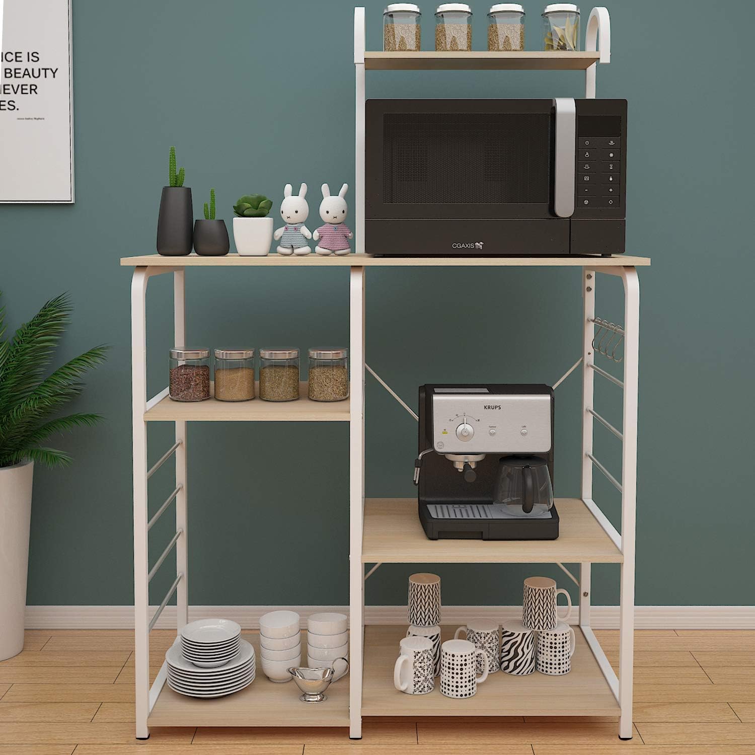 SDHYL Microwave Oven Rack Kitchen Baker's Rack Storage Cart for Kitchen, Millennium Oak, S7-WK-172-MO-US: Kitchen & Dining
