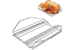 BQMAX Adjustable Turkey Chicken Roasting Rack, Universal Rib Roasting Rack, V-Shaped Turkey Roasting Rack, 11" Poultry Rack for Most Smoker, Ovens