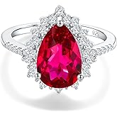 RANDES 4.5 Carat Teardrop Engagement Birthstone Ring Sterling Silver Pear Cut Sapphire/Ruby/Emerald/Amethyst/Aquamarine Halo Ring Promise Anniversary Rings for Women Size 6-10
