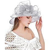 ELLYDOOR Women Derby Fascinator Hat Organza Church Wedding Hats Wide Brim Cocktail Tea Party Hat