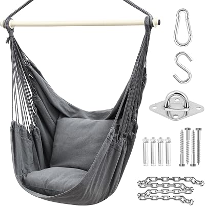 Ohuhu XL Swing Chair with Hardware Kit Gray 150kg Capacity Cushions