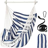 Chihee Hammock Chair Hanging Swing Max 500 Lbs 2 Cushions Included Metal Spreader Bar with Anti-Slip Grooves Portable Hanging Chair Side Pocket Large Macrame Bohemian Chair Indoor Outdoor