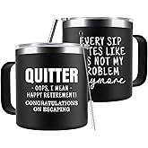 Funny Retirement Gifts For Men - Quitter I Mean Happy Retirement Coffee Mug with Handle, 14oz Retired Cup Mug Xmas Gifts for Coworker Leaving,Teachers,Doctors, Boss,Friends,Dad Black