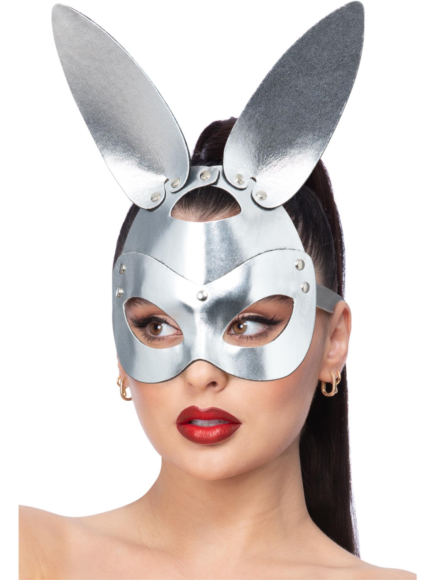Smiffys Fever Silver Mock Leather Rabbit Mask, Fever Accessories Fancy Dress, Rabbit/Bunny Dress Up Masks