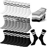 Eurzom 20 Pairs Athletic Striped Crew Socks for Men Women Cotton Retro Socks with Stripes for Skateboard Running Daily