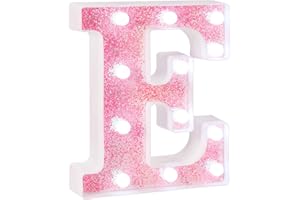 EUFONY LED Pink Glitter Marquee Light Up Letter E, Cool White Lights Alphabet Letters for Girls' Bedroom, Wall & Table Decor, Battery-Powered Letter Sign for Birthday Party, Wedding, Room Decorations