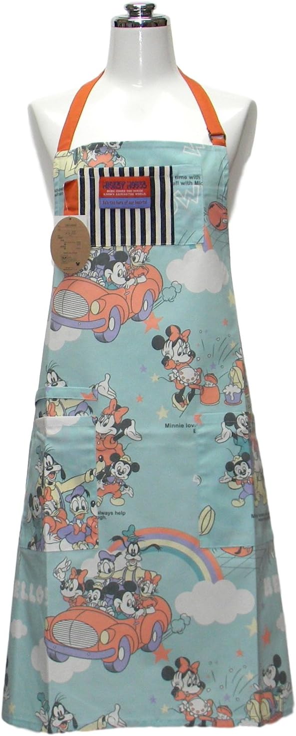 Amazon ミッキー ミニー ヴィンテージクロス プリント エプロン ディズニー ミントグリーン アニメ 萌えグッズ 通販