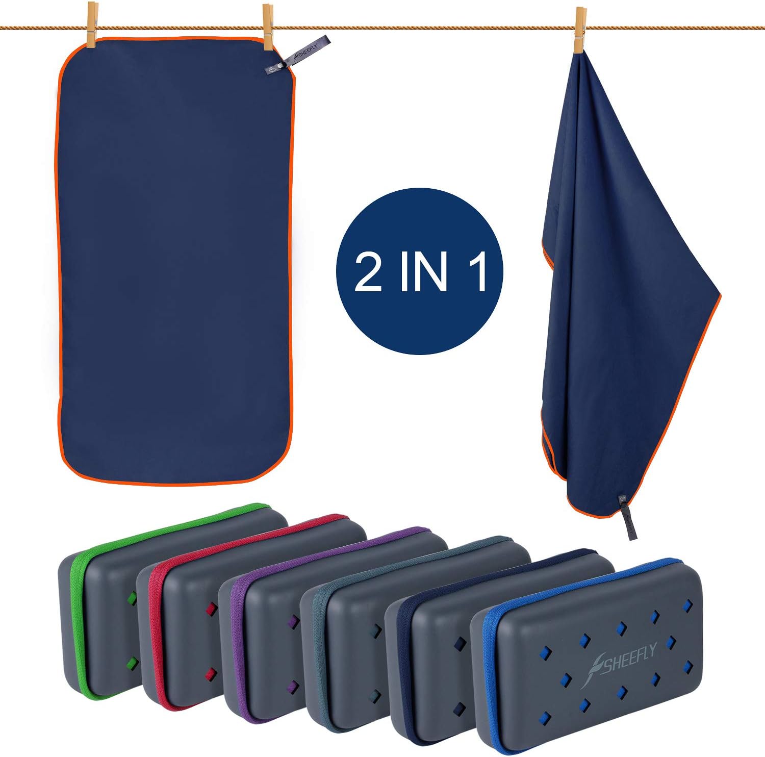 SHEEFLY Microfiber Sport Towel Set (S,M,L,XL) - Quick Dry, Ultra Light,Super Absorbent Towel Beach Towels for Travel, Camp, Yoga, Gym, Golf, Pool, Swim, Spa, Baby and Kids + EVA Case & Carabiner