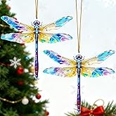 PccTmmL Charming Dragonfly Gifts for Women - 2PC Acrylic Decor for Birthday, Holiday, Windows, Christmas Tree, Car-Blue Purple Colorful