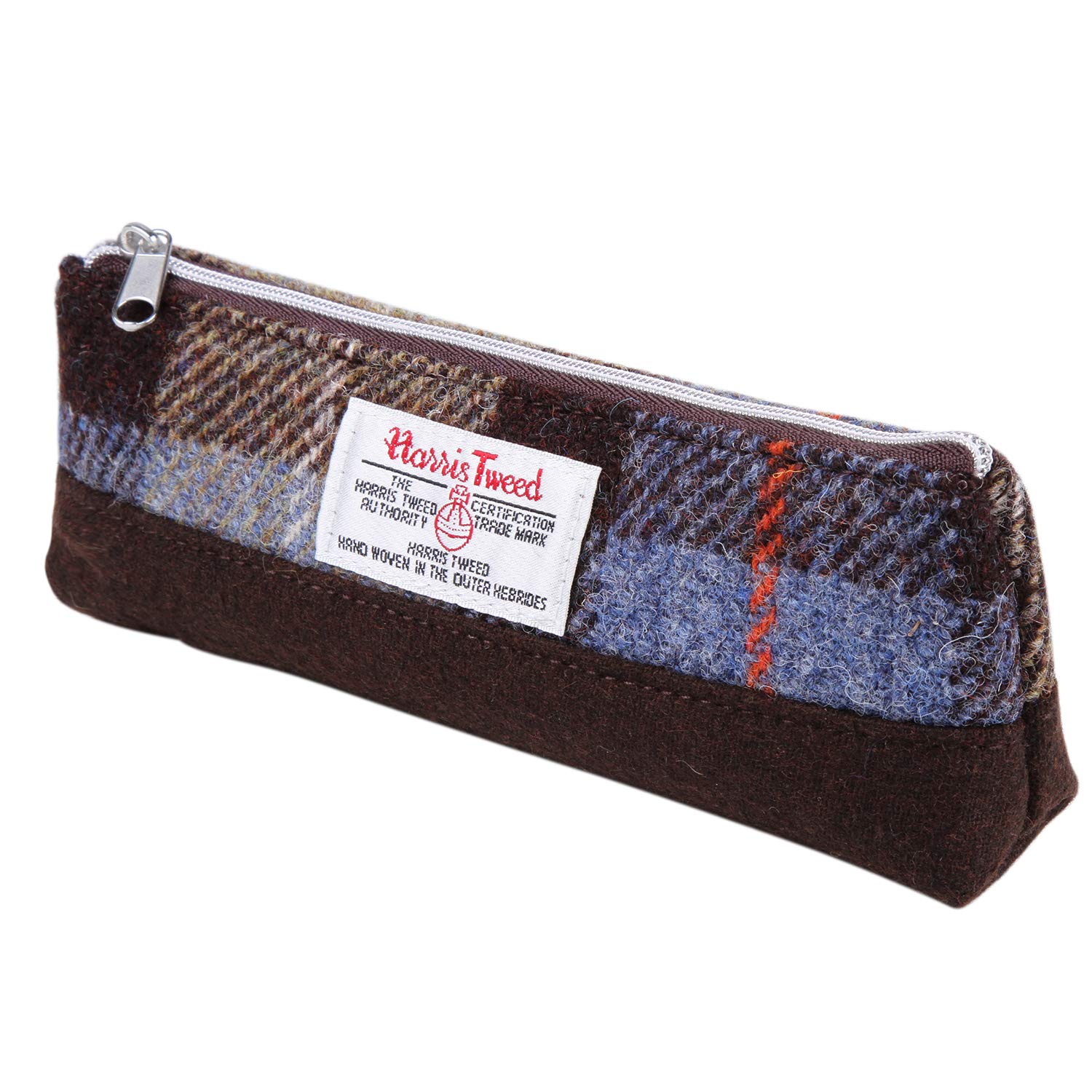 Harris Tweed Plaid Tartan Zipped Pencil Cases Makeup Case Pen Bag Purse (Blue Tartan)