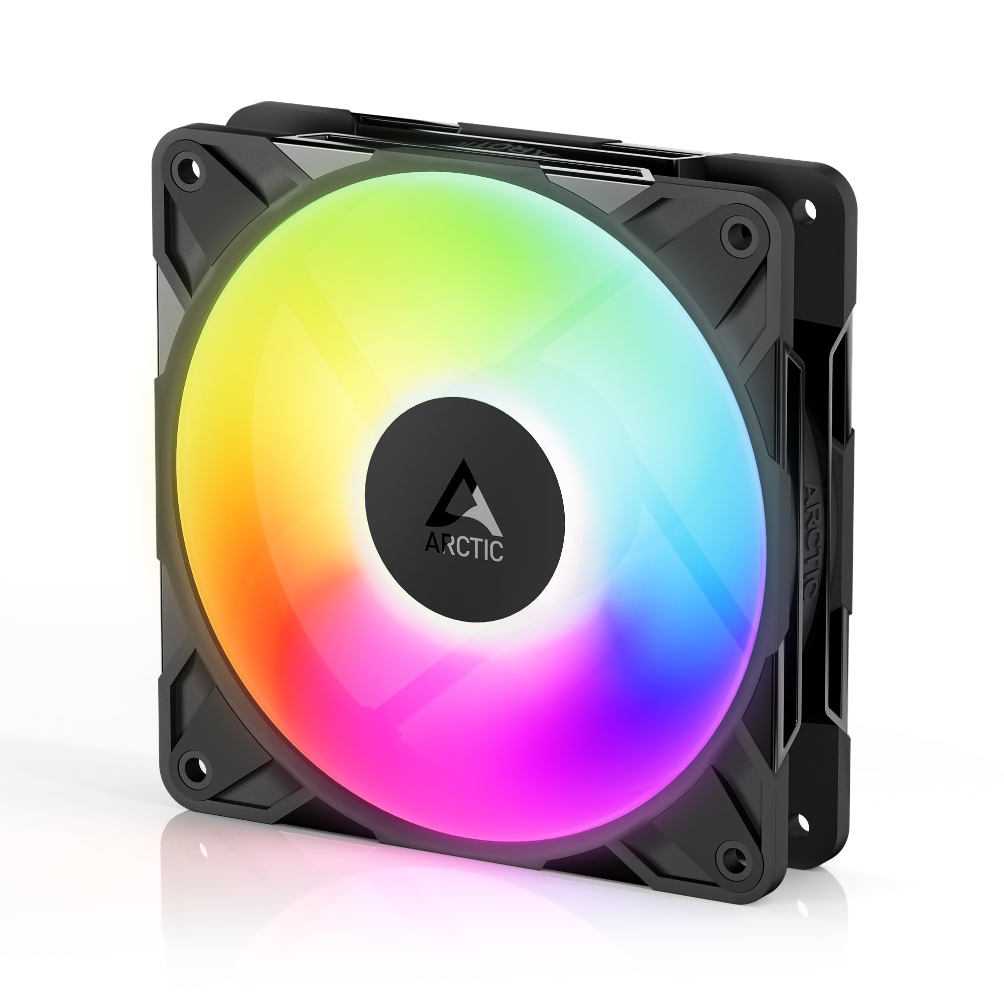 Photo 1 of ARCTIC P12 Pro Reverse A-RGB – 120 mm Premium Fan with Reverse Airflow, PWM Fan with Y Cable Splitter, 500-3000 RPM, 0 RPM <5% PWM, 5V Digital RGB, hydrodynamic Bearing, 4-Pin - Black