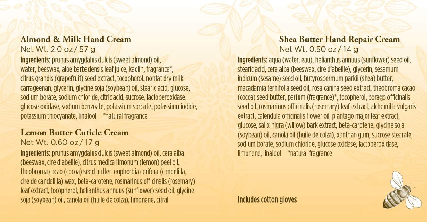 Burt's Bees Hand Repair Gift Set, 3 Hand Creams plus Gloves Almond Milk Hand Cream, Lemon Butter Cuticle Cream, Shea Butter Hand Repair Cream : Hand And Nail Care Products : Beauty