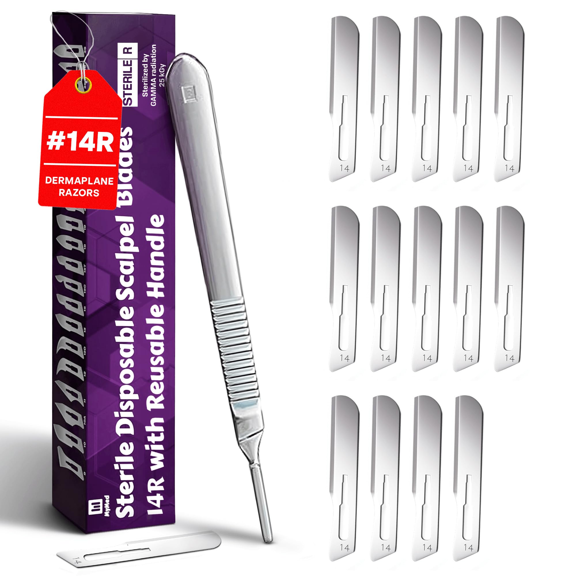 Photo 1 of MyMed #14R Blades Dermaplaning Scalpels with Dermaplane Handle - Pack of 15 Dermaplane Razor for Women Face + Dermaplane Handle #3, Dermaplaning Tool for Face