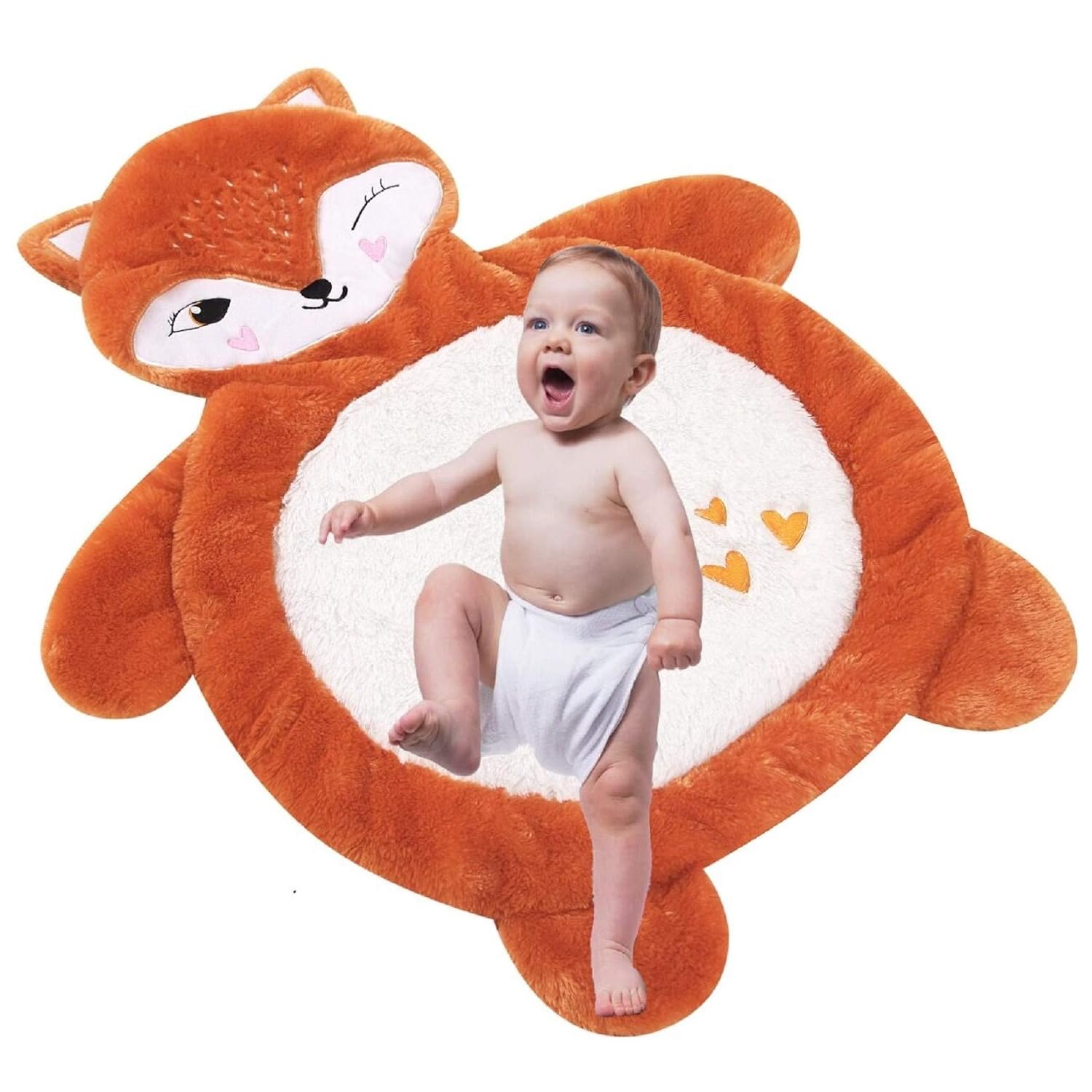 Fox Tummy Time Mat, Plush Baby Play Mat 