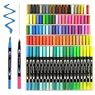 100 Unique Colors Dual Tip Brush Pens Non-Toxic Odorless Markers Set Fineliner Tip 0.4 with Fine Liners Tip and Brush Tip for Coloring Books, Drawing, Painting,Calligraphy Bullet Journal HO-100