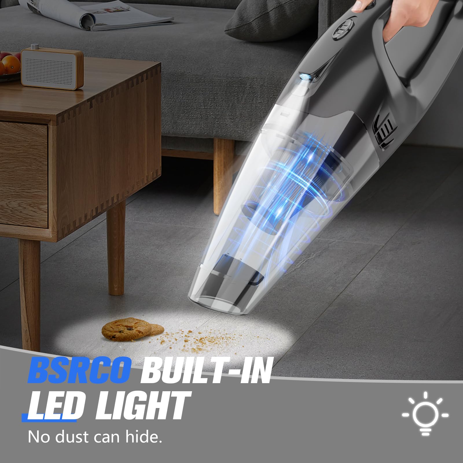 BSRCO Handheld Vacuum Cordless Rechargeable 3-in-1, USB Charge, Car Vacuum with LED, HEPA Filter, 1.65LBs Lightweight Vacuum Cleaner for Dust, Pet Hair