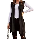 Beyove Womens Long Vests Sleeveless Draped Lightweight Open Front Cardigan Layering Vest with Side Pockets