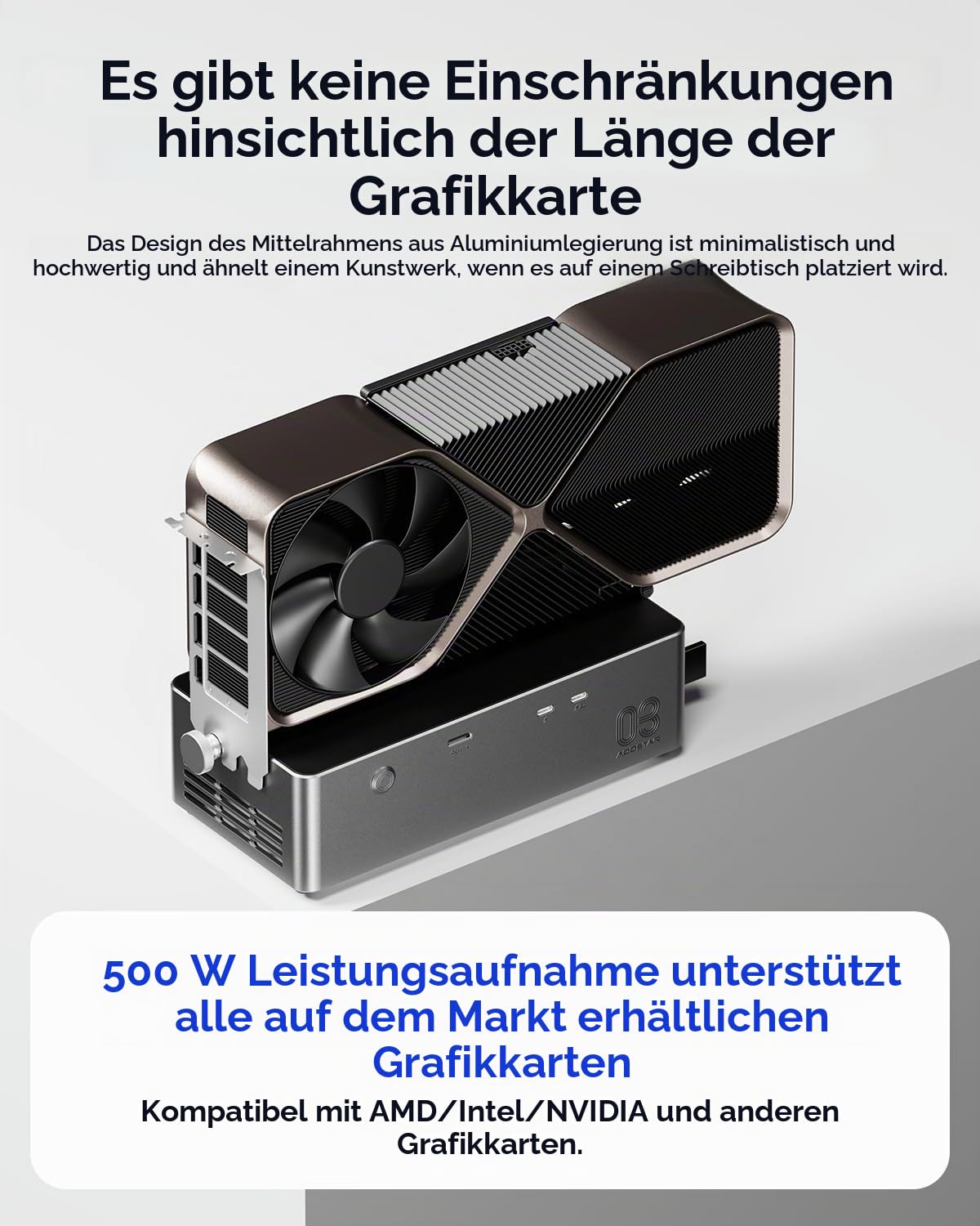 AOOSTAR AG03 eGPU Dockstation mit OCuLink & Dual Thunderbolt 5 (80Gbps), Externe GPU Grafikkarten Dockingstation PCIe 4.0 x4, 140W PD, DP 2.1 Videoausgang, Eingebautes 800W Netzteil, für GPUs bis 500W 6