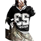 SweatyRocks Women's Y2k Oversized Sweaters Number Graphic Print Knit Sweater Pullovers Jersey Top