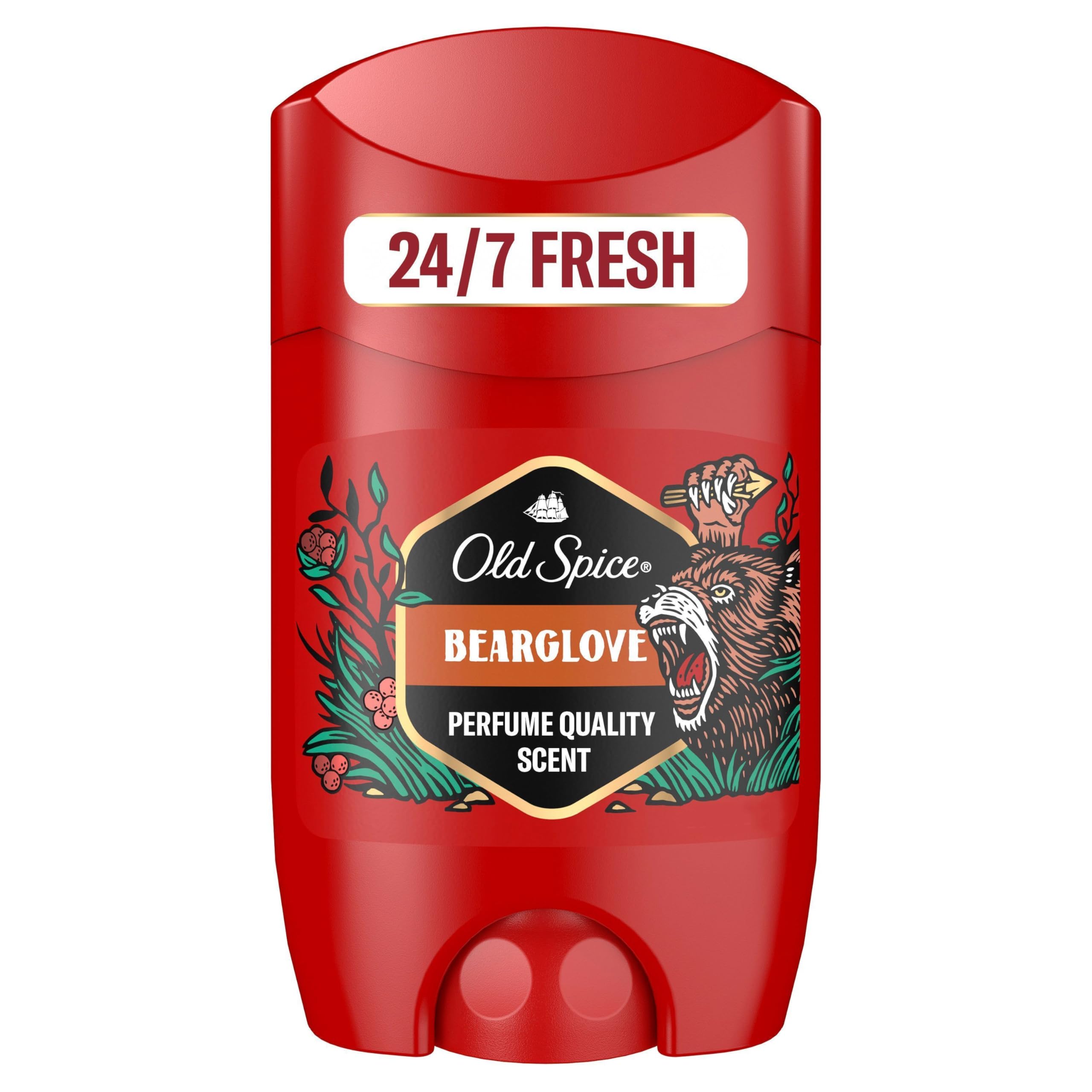 Old Spice Bearglove Deostick für Männer50 ml, 24/7 Frisch bei täglicher Anwendung, langanhaltender Duft in Parfumqualität, Schutz vor Gerüchen, 0Prozent Aluminiumsalze, unsichtbar auf Schwarz und Weiß