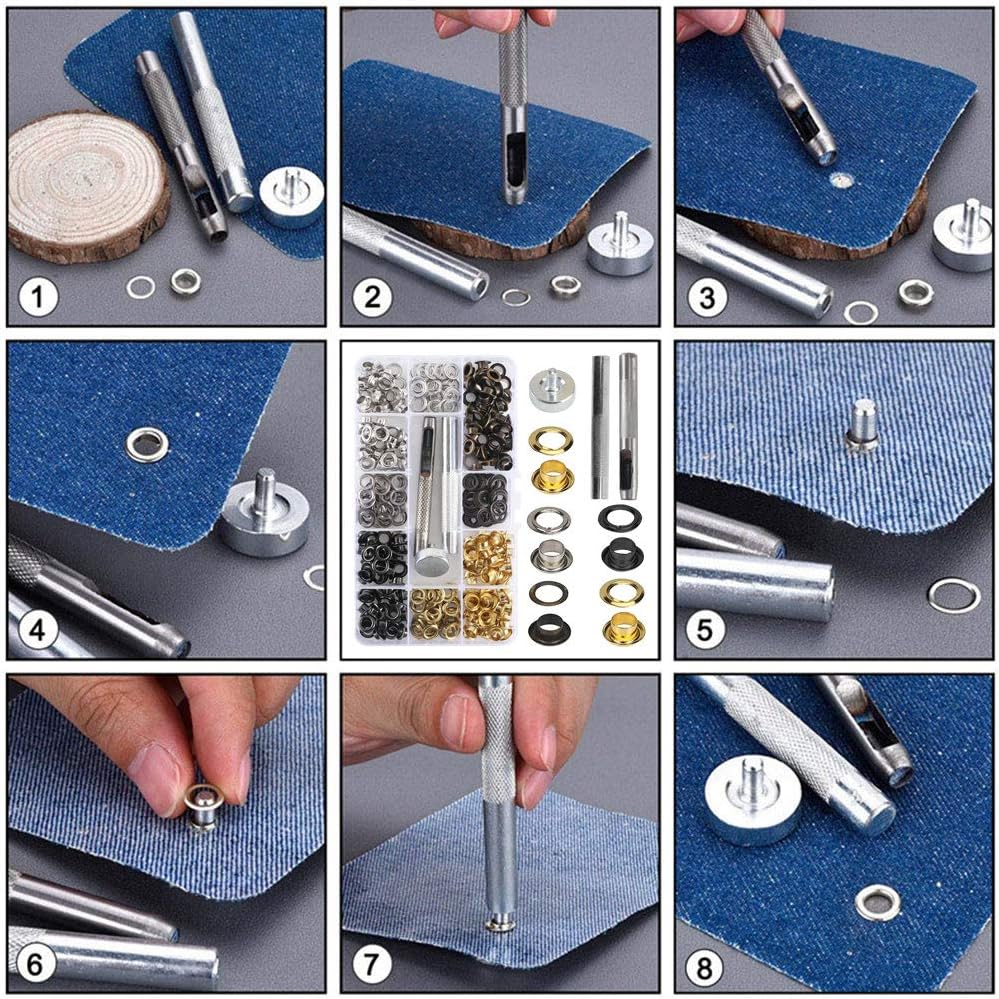 KINDPMA 1/4 Inch Grommet Kit for Fabric 200 Sets Leather Eyelets 6mm Eyelet Punch Kit Metal