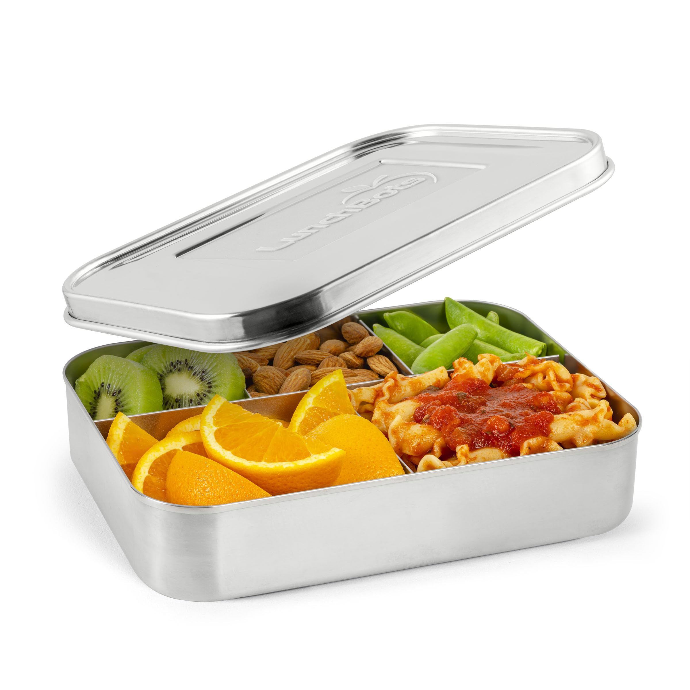 LunchBots Bento Large Stainless-Steel Food Container with 5 Sections and Polka Dot Design metallic