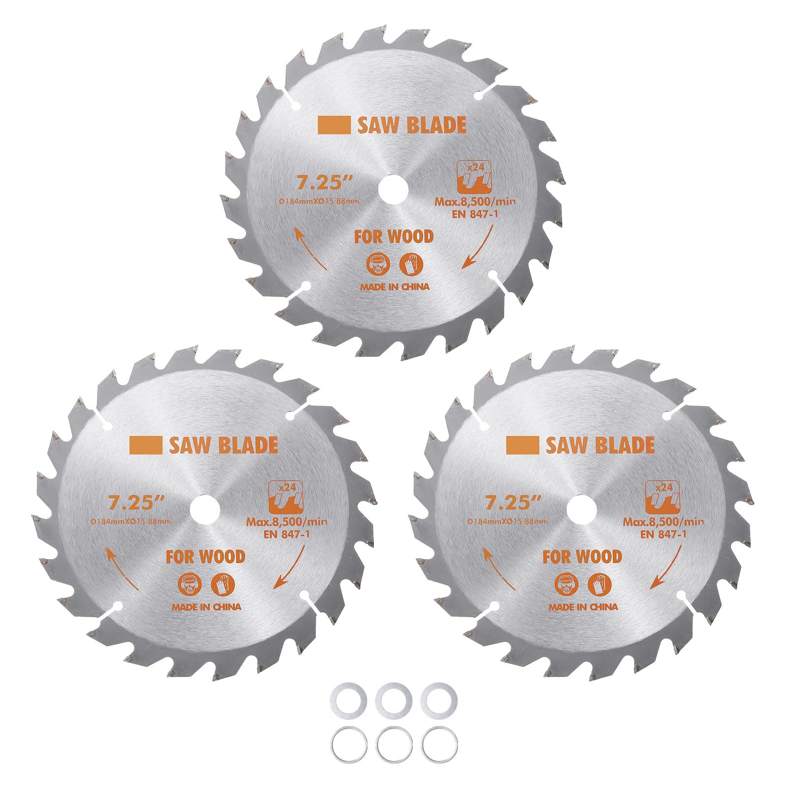 Kozelo 3pcs Circular Saw Blade - [7-1/4-inch x 24 Teeth x 5/8-inch Arbor] Circular Cutting Blade with 5/8" to 3/8" Washer Adapter for Woodworking Plastic Use, 0.063-inch Kerf